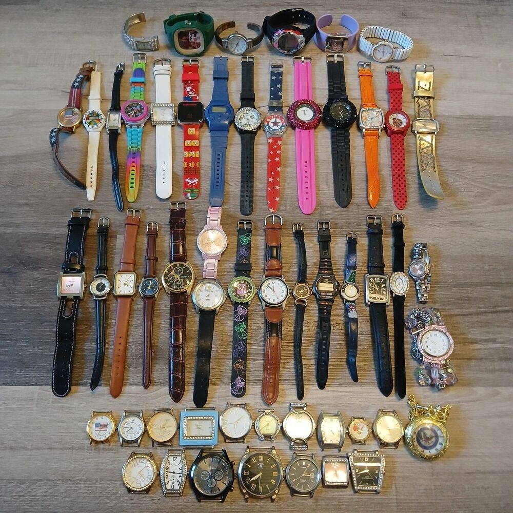 Huge Watch Lot of 50+ Mixed Brands Vintage & Modern Parts/Repair Untested-Box Z2
